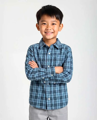 Boys Plaid Poplin Button Up Shirt