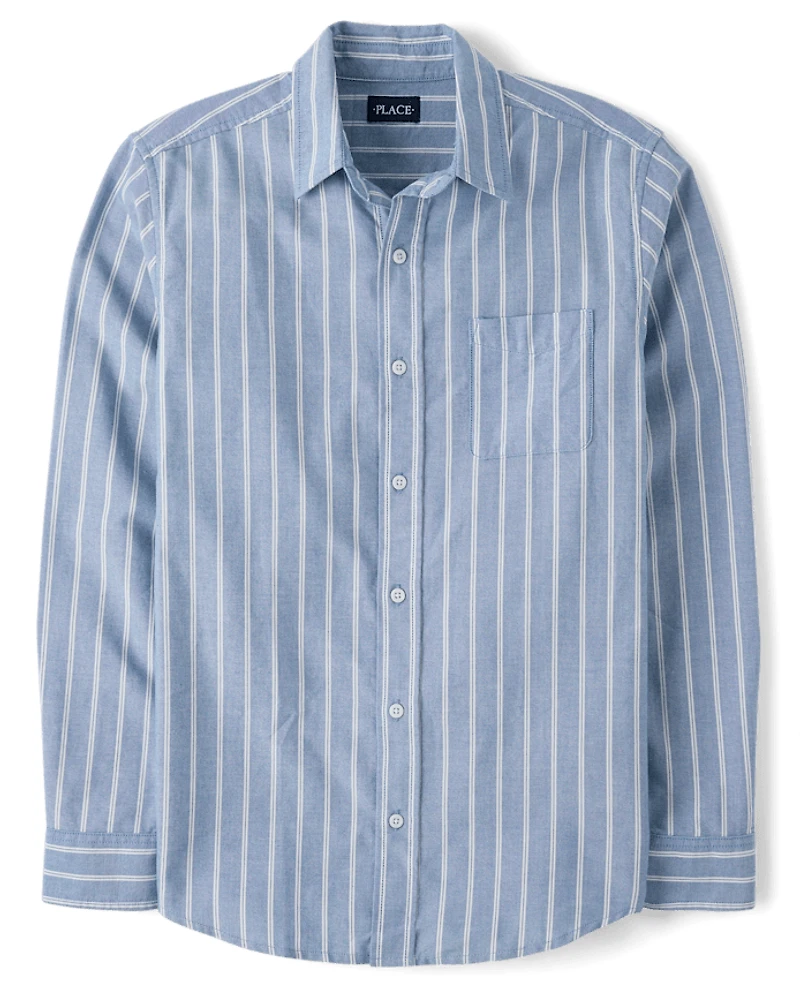 Chemise Oxford rayée à boutons pour homme, motif papa et moi