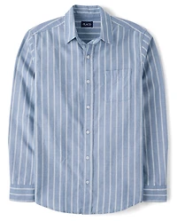 Chemise Oxford rayée à boutons pour homme, motif papa et moi