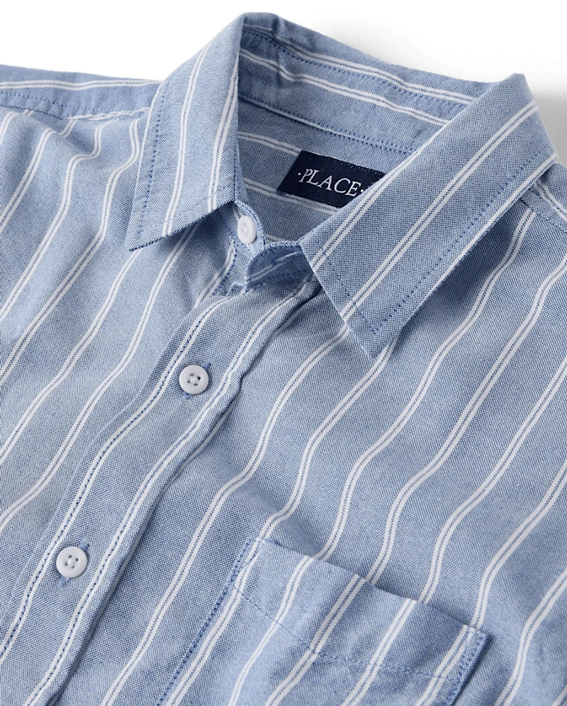 Chemise Oxford rayée à boutons pour homme, motif papa et moi