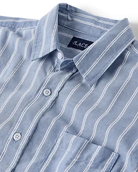 Chemise Oxford rayée à boutons pour homme, motif papa et moi