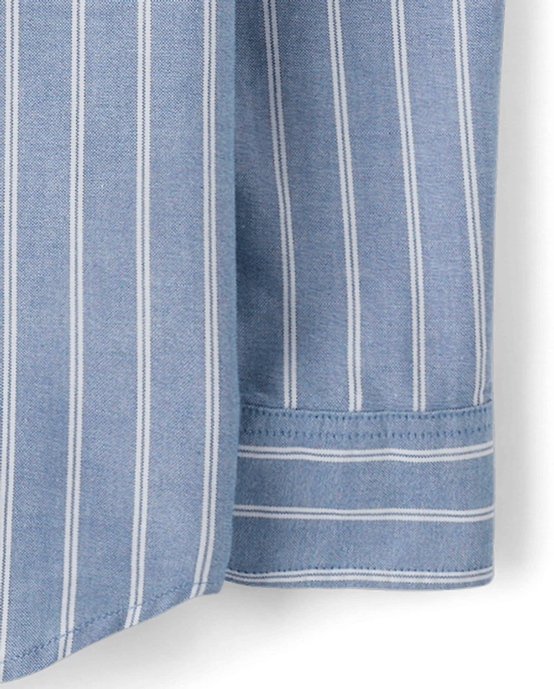 Chemise Oxford rayée à boutons pour homme, motif papa et moi