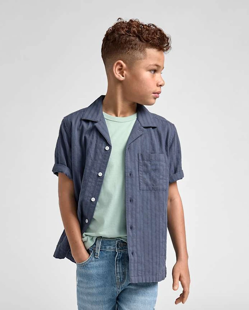 Boys Plaid Textured Button Up Shirt