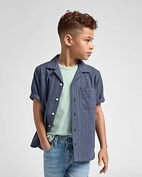 Boys Plaid Textured Button Up Shirt