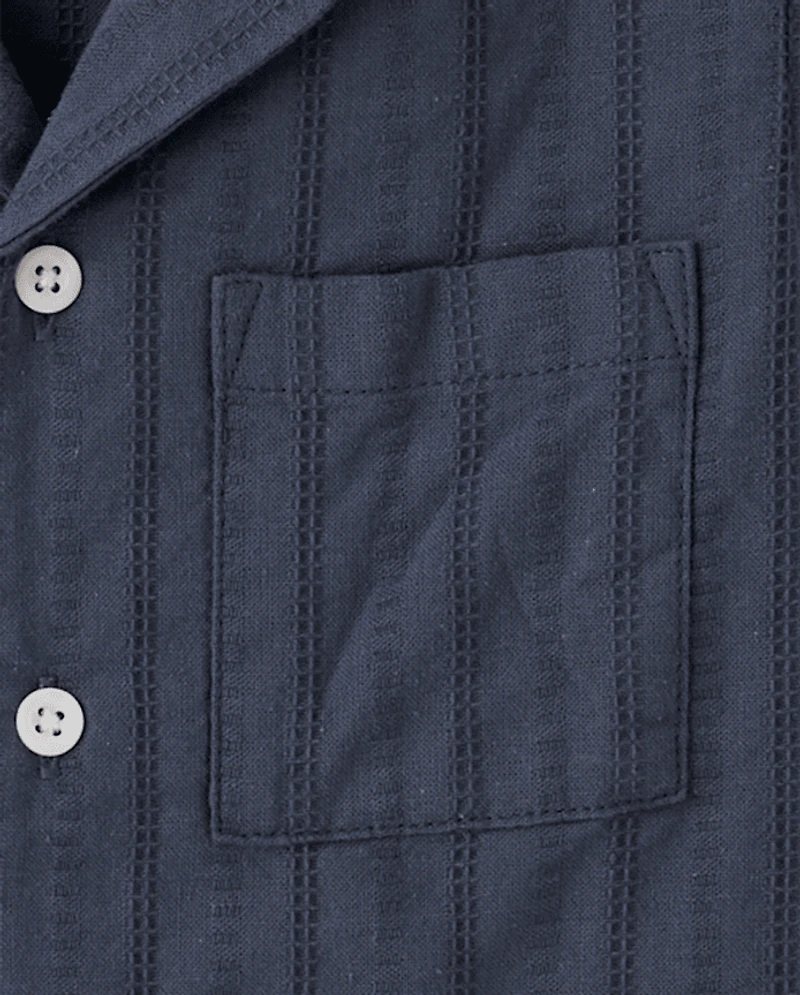 Boys Plaid Textured Button Up Shirt