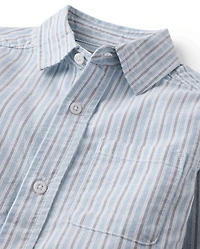 Boys Striped Oxford Button Up Shirt
