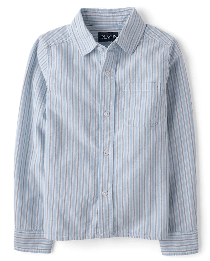 Boys Striped Oxford Button Up Shirt