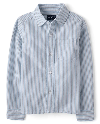 Boys Striped Oxford Button Up Shirt