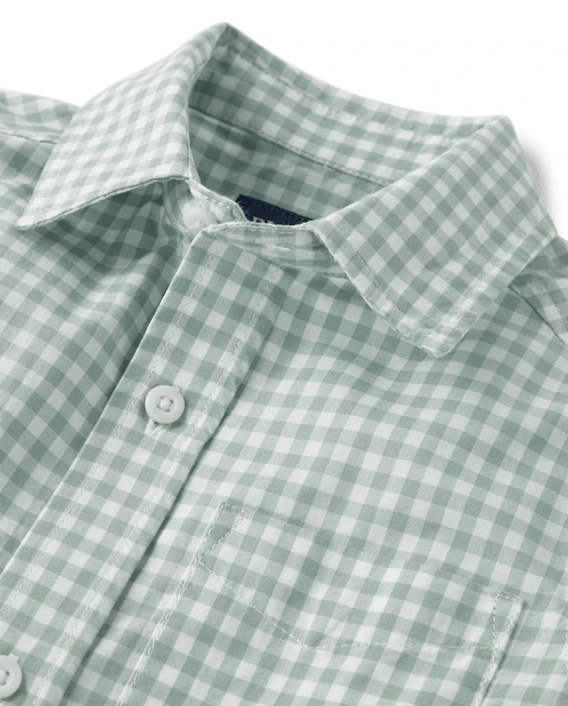 Boys Dad And Me Gingham Poplin Button Up Shirt