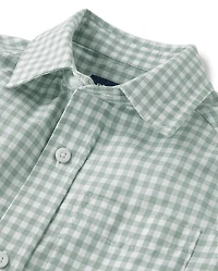 Boys Dad And Me Gingham Poplin Button Up Shirt