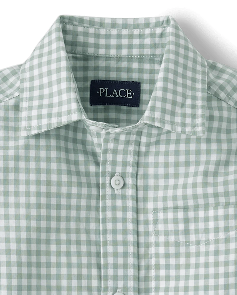 Chemise boutonnée en popeline vichy à carreaux pour garçons, papa et moi