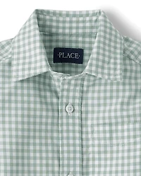 Chemise boutonnée en popeline vichy à carreaux pour garçons, papa et moi