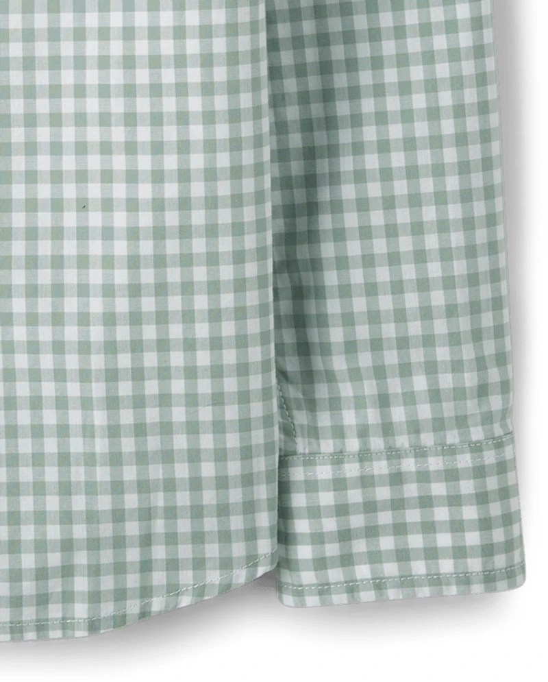 Chemise boutonnée en popeline vichy à carreaux pour garçons, papa et moi