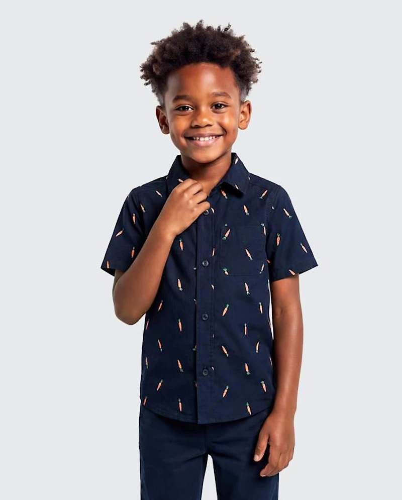 Chemise boutonnée en popeline à carreaux pour garçon