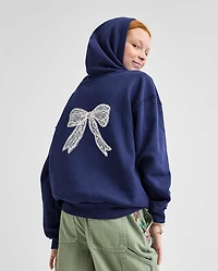 Sweat à capuche oversize en polaire premium imprimé bouffant et nœud pour filles