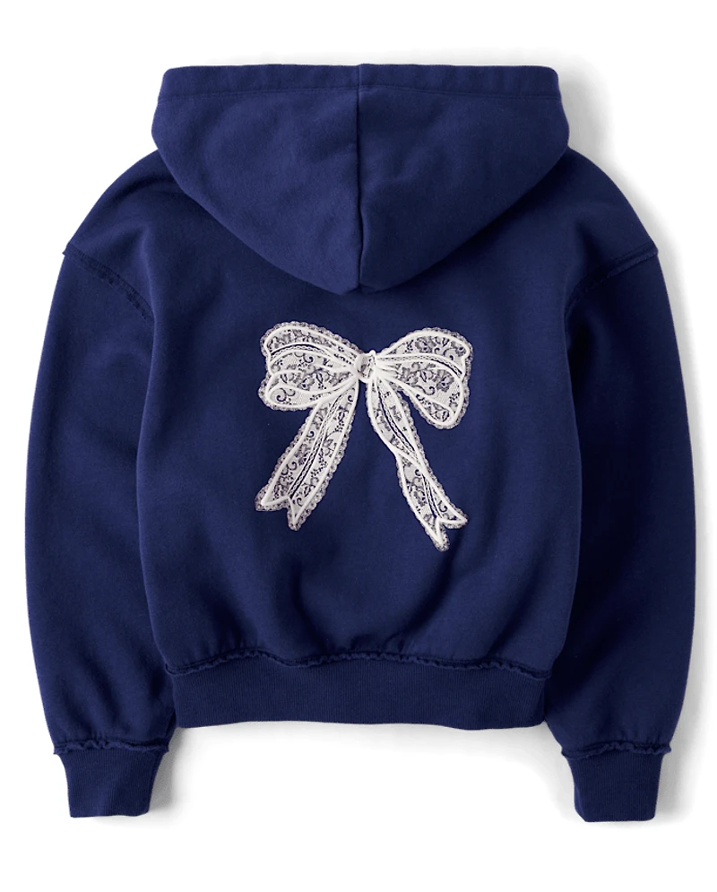 Girls Oversized Puff Print Bow Premium Fleece Hoodie