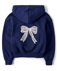 Girls Oversized Puff Print Bow Premium Fleece Hoodie