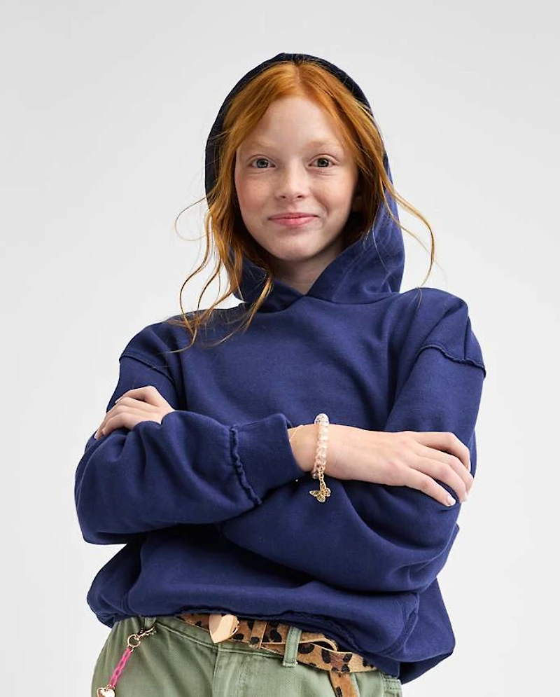 Girls Oversized Puff Print Bow Premium Fleece Hoodie