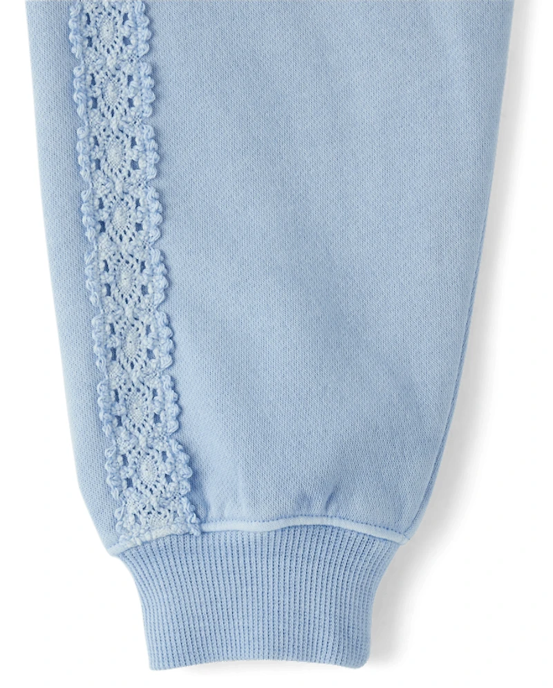 Girls Garment Dyed Crochet Lace Premium Fleece Sweatshirt