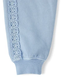 Girls Garment Dyed Crochet Lace Premium Fleece Sweatshirt