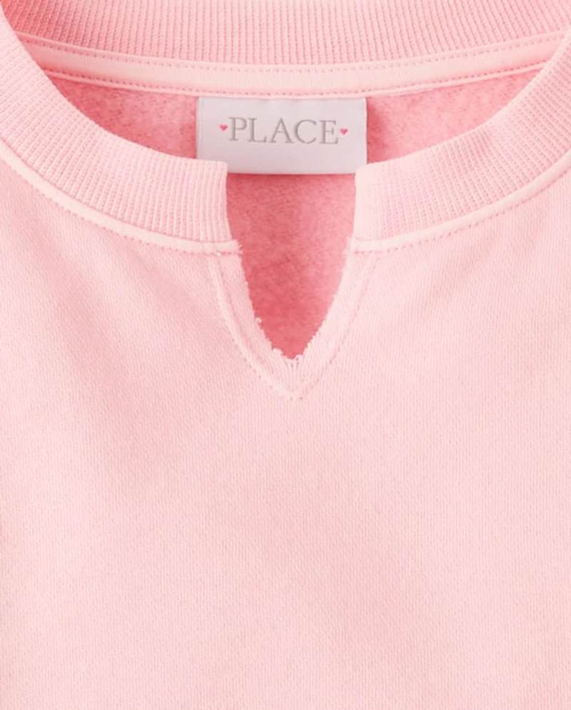 Girls Garment Dyed Crochet Lace Premium Fleece Sweatshirt