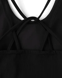 Girls Quick Dry Cross Back Ribbed Tank Top