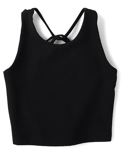 Girls Quick Dry Cross Back Ribbed Tank Top