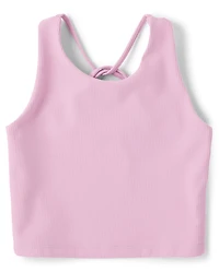Girls Quick Dry Cross Back Ribbed Tank Top