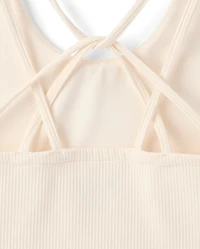 Girls Quick Dry Cross Back Ribbed Tank Top