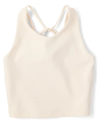 Girls Quick Dry Cross Back Ribbed Tank Top