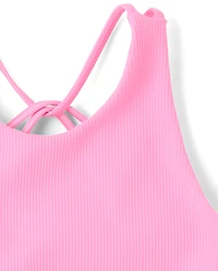 Girls Quick Dry Cross Back Ribbed Tank Top