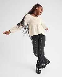 Girls Embroidered Eyelet Peplum Top