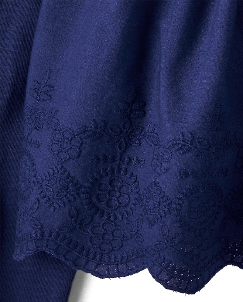 Girls Embroidered Eyelet Peplum Top