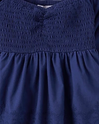 Girls Embroidered Eyelet Peplum Top