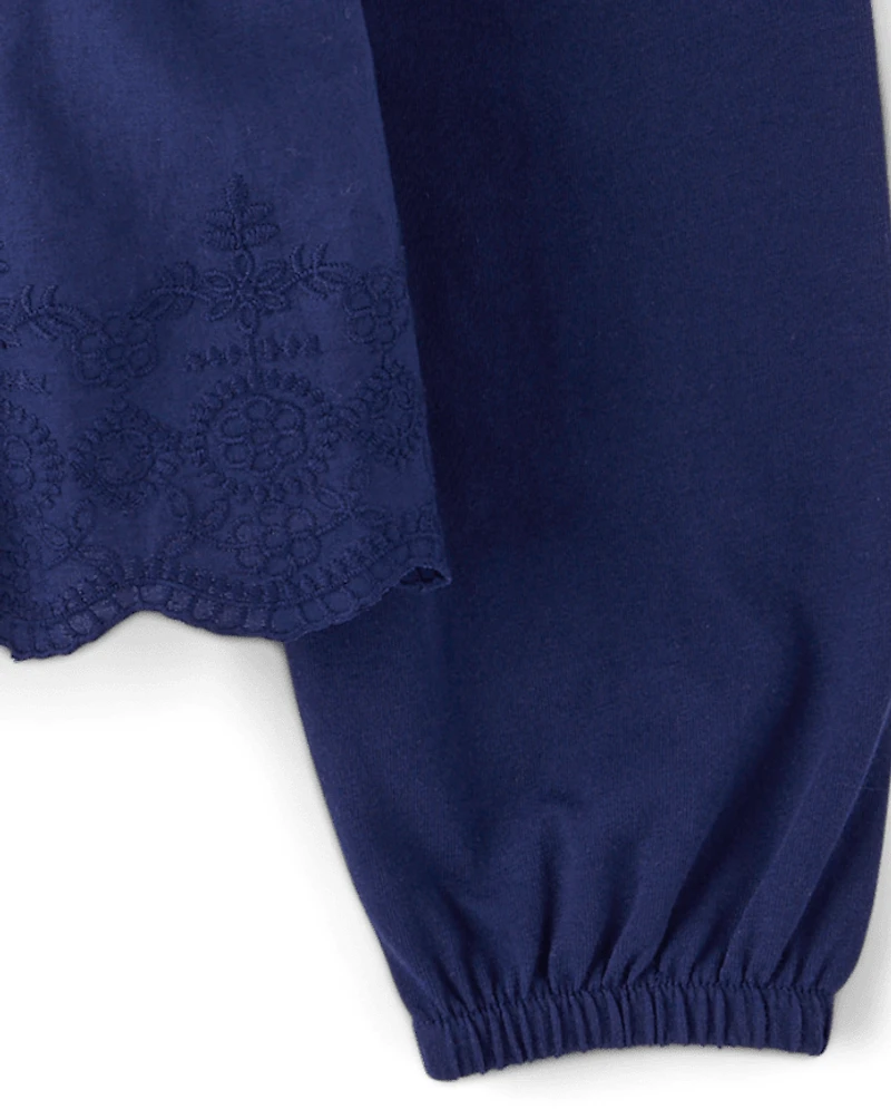 Girls Embroidered Eyelet Peplum Top