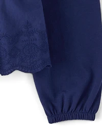 Girls Embroidered Eyelet Peplum Top