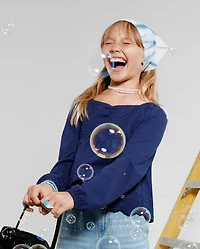 Girls Embroidered Eyelet Peplum Top