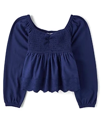 Girls Embroidered Eyelet Peplum Top