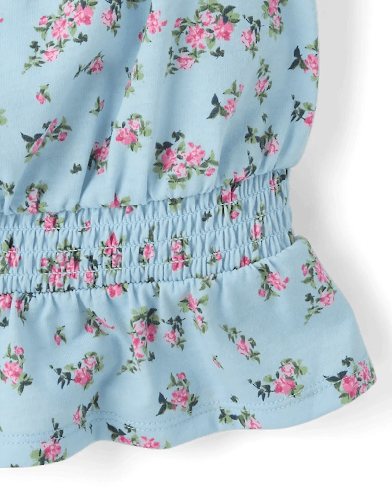 Girls Floral Smocked Top