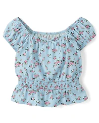 Girls Floral Smocked Top