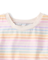 Girls Rainbow Striped Tulip Top