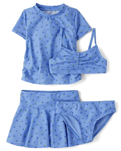 Girls Floral 4-Piece Swimsuit