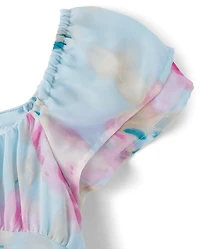 Girls Floral Chiffon Ruffle Dress