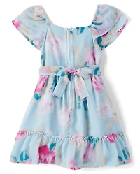 Girls Floral Chiffon Ruffle Dress