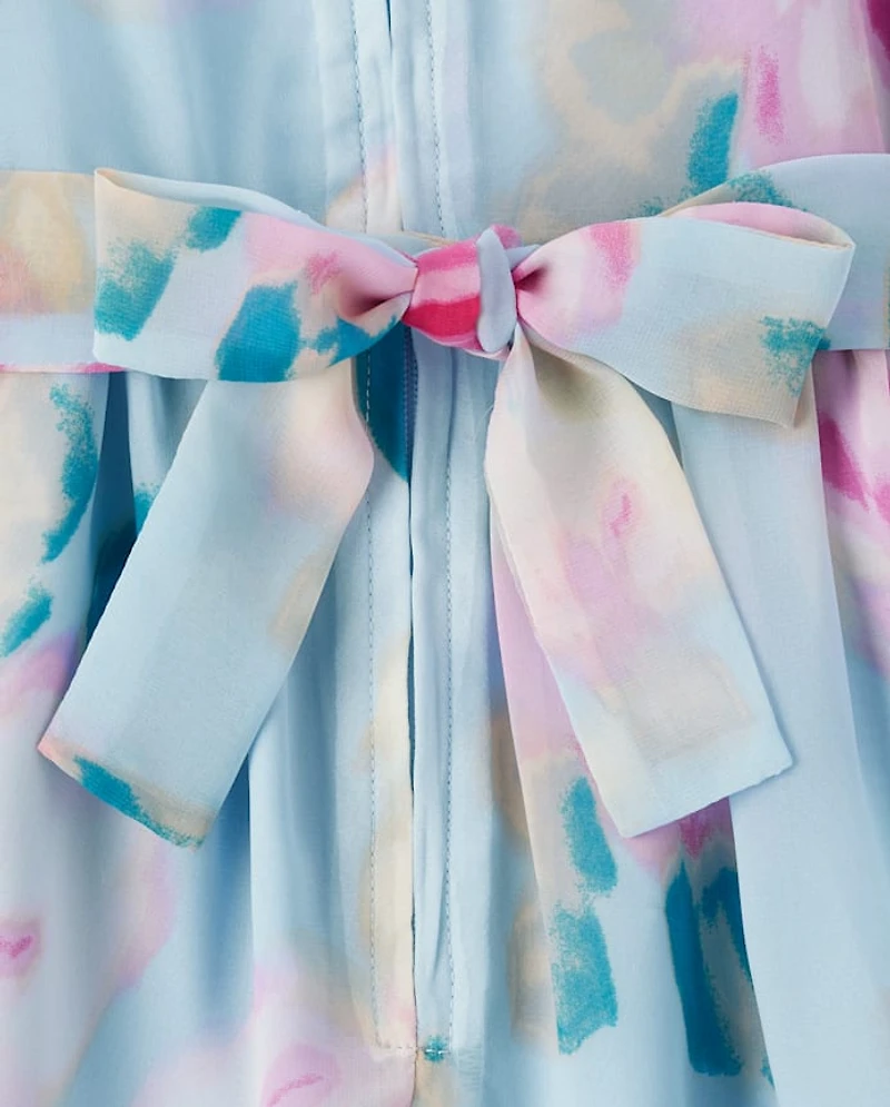 Girls Floral Chiffon Ruffle Dress