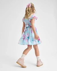 Girls Floral Chiffon Ruffle Dress