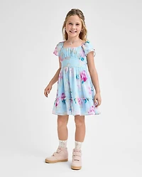 Girls Floral Chiffon Ruffle Dress