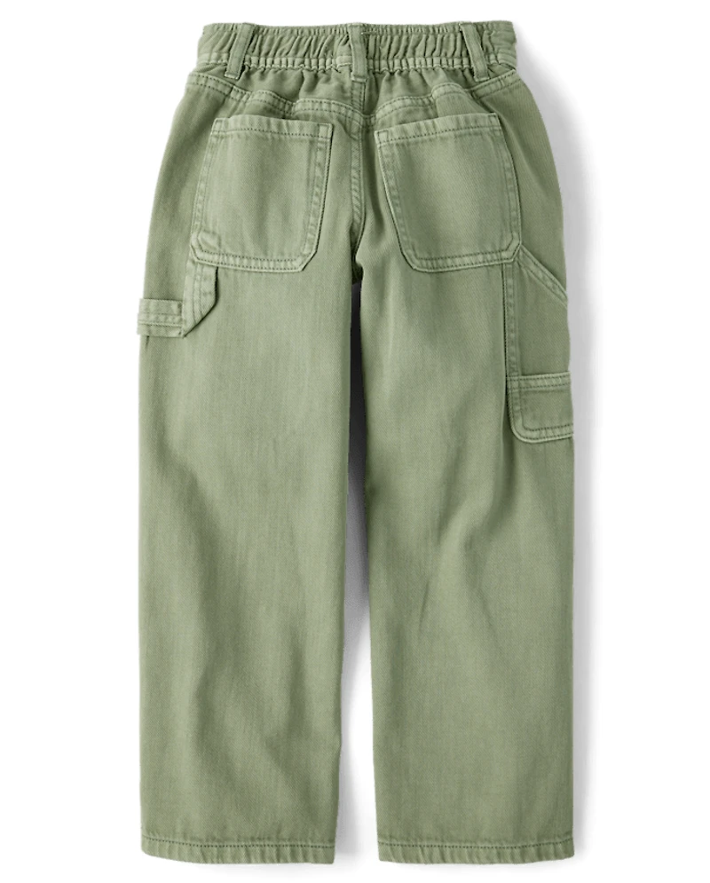 Girls Garment Dyed Utility Baggy Jeans