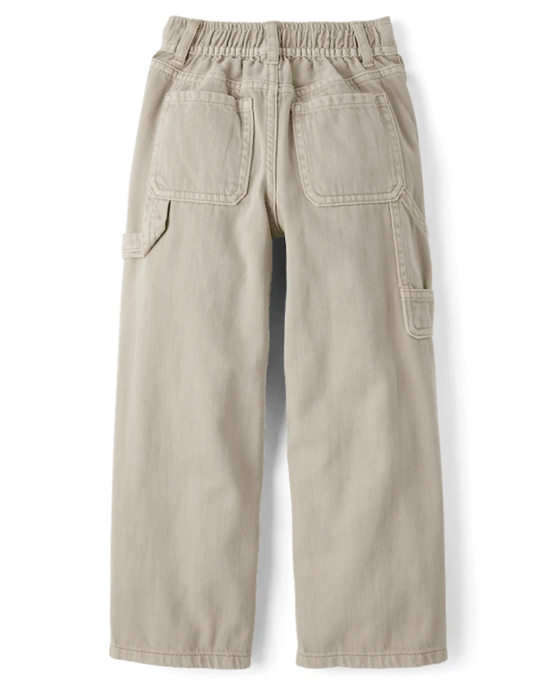 Girls Garment Dyed Utility Baggy Jeans
