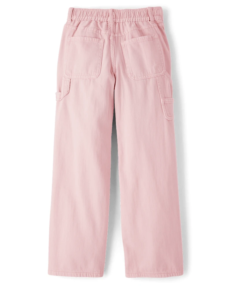 Girls Garment Dyed Utility Baggy Jeans